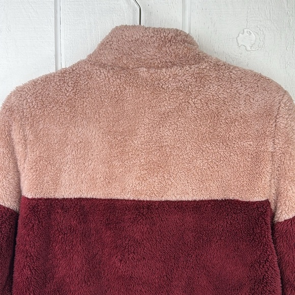 Doublju Women's Two-Tone Women's XS Pink and Maroon Half Zip Sherpa Pullover - Picture 6 of 10